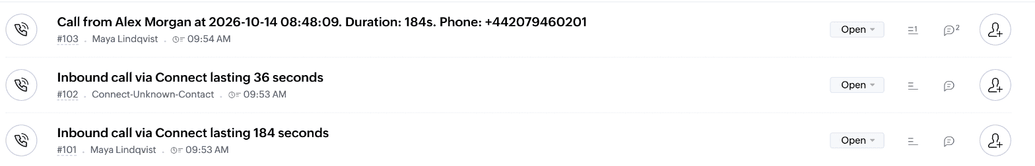 Tickets raised in Zoho Desk by Connect